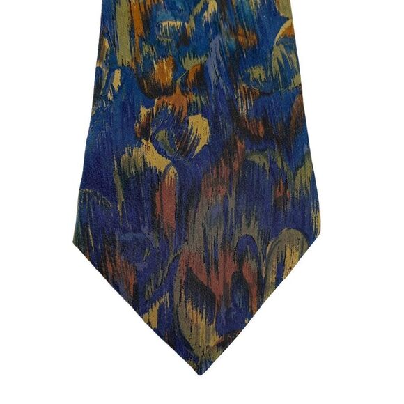 Ermenegildo Zegna Tie Men's Necktie Silk Blue Brown Abstract Watercolor - Picture 3 of 8